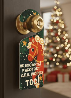 Табличка на дверь (Хенгер) из дерева iLikeGift "Не входить! Работает Дед Мороз!"